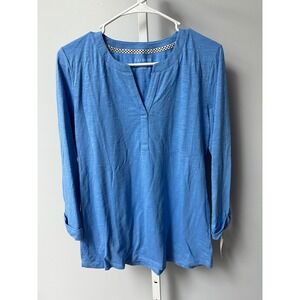 Talbots Womens Blue Long Sleeve V Neck Knit Top Roll Tab Cuffs Small BNWT $44.50